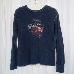 Dodge HEMI Graphic T-Shirt Long Sleeve Thermal Shirt Blue Top Made in USA Men XL